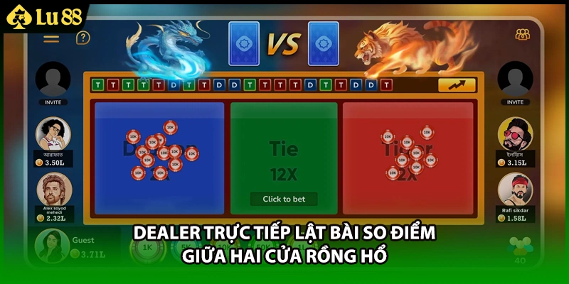 Dealer trực tiếp lật bài so điểm giữa hai cửa Rồng Hổ