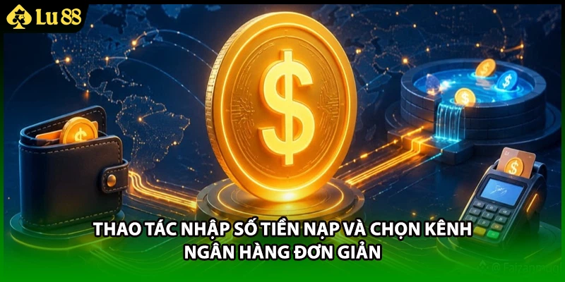 Thao tác nhập số tiền nạp và chọn kênh ngân hàng đơn giản